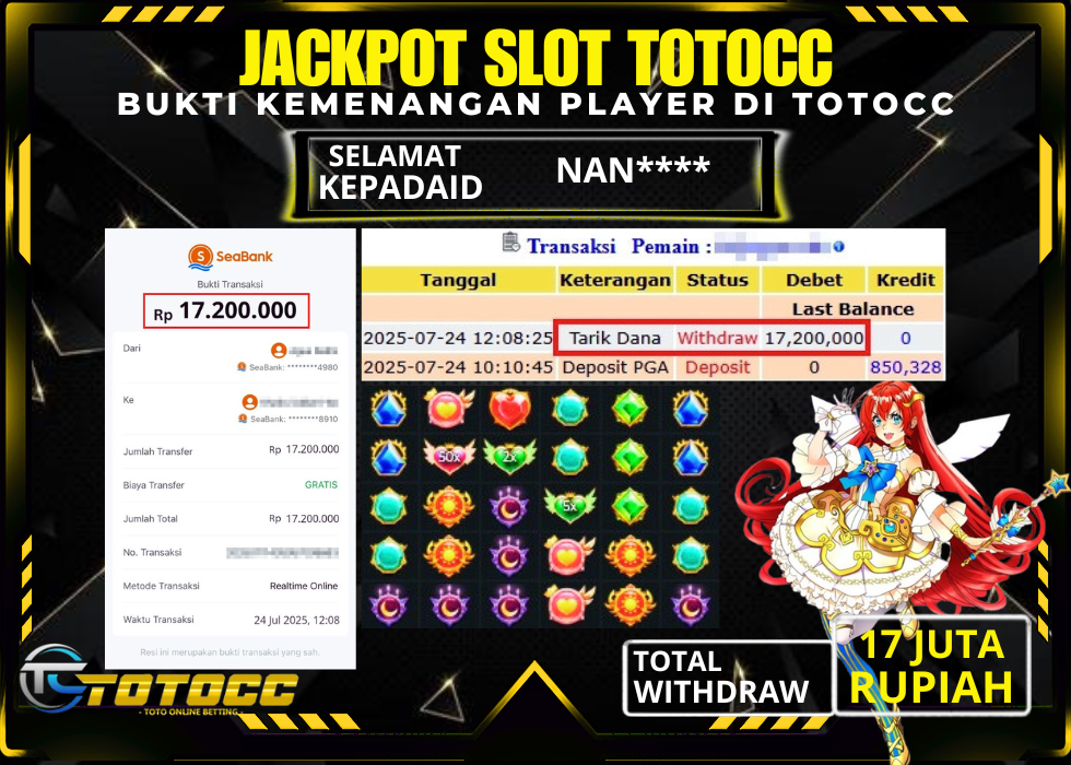 TOTOCC JACKPOT SLOT GAME STARLIGHT PRINCES 1000 Rp 17.200.000,- LUNAS