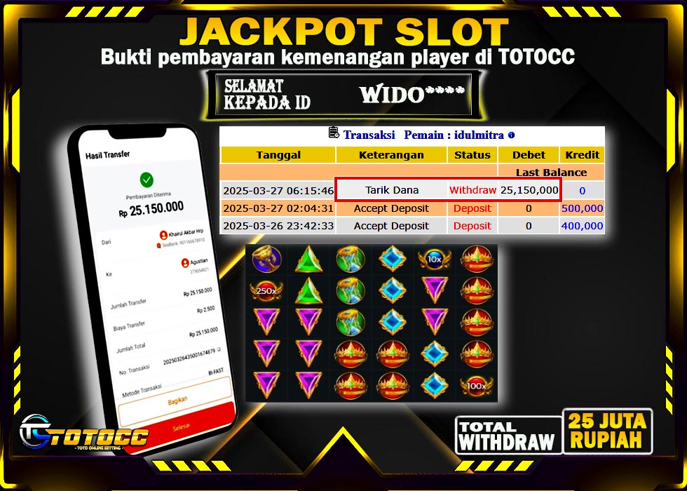 TOTOCC JACKPOT SLOT GAME GATE OF OLYMPUS 1000 Rp 25.150.000,- LUNAS