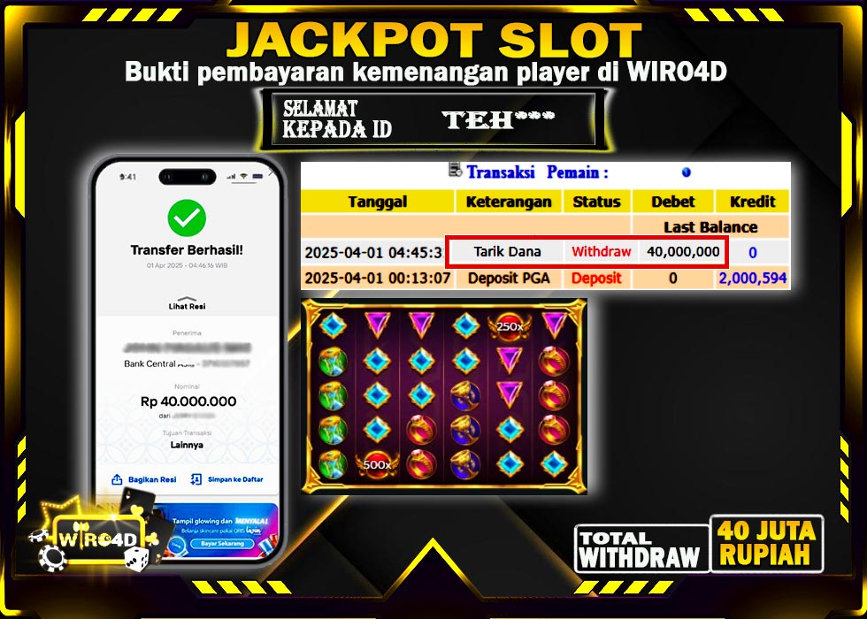 WIRO4D JACKPOT SLOT GAME GATE OF OLYMPUS 1000 Rp 40.000.000,- LUNAS