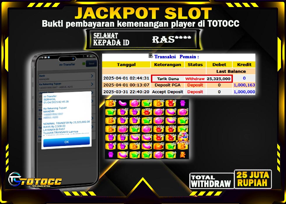 TOTOCC JACKPOT SLOT SUGAR RUSH 1000 Rp 25.325.000,- LUNAS