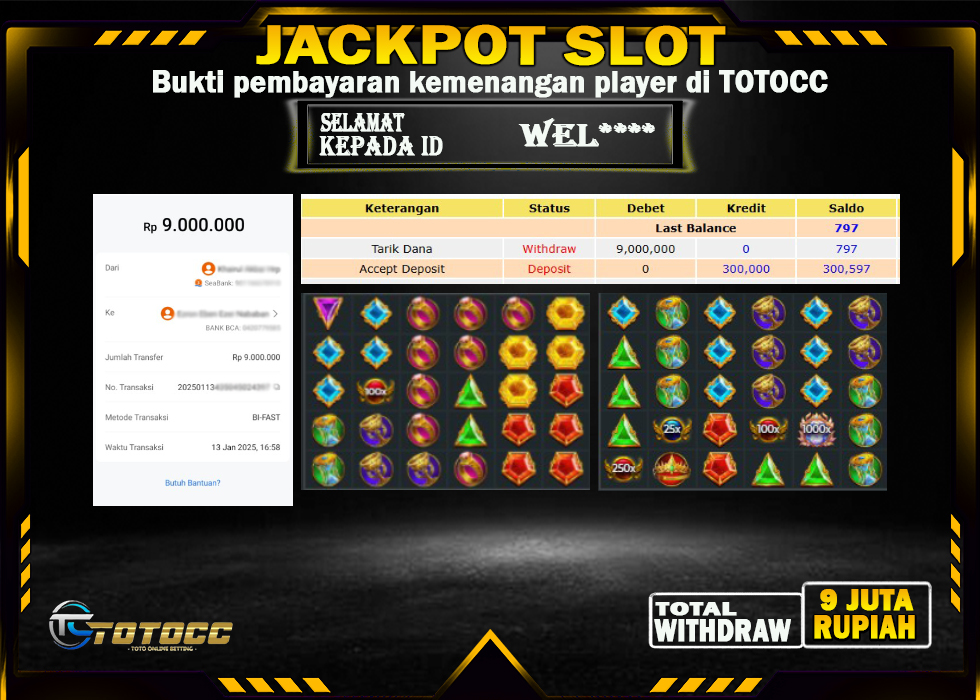 TOTOCC JACKPOT SLOT GAME GATE OF OLYMPUS Rp 9.000.000,- LUNAS
