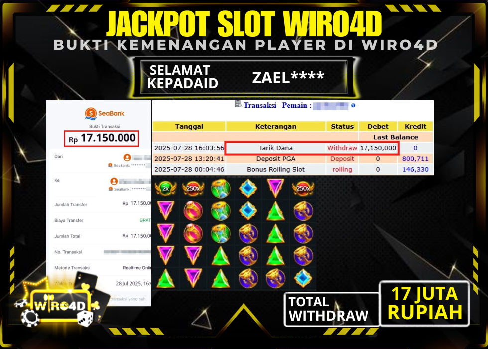 WIRO4D JACKPOT SLOT GAME GATE OF OLYMPUS 1000 Rp 17.150.000,- LUNAS