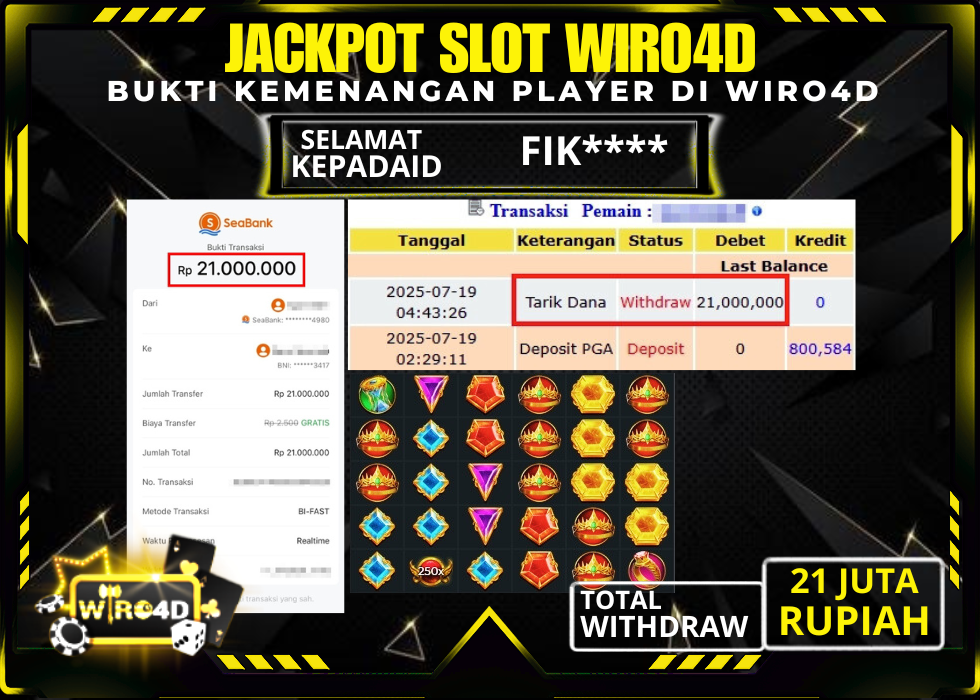 WIRO4D JACKPOT SLOT GAME GATE OF OLYMPUS 1000 Rp 21.000.000,- LUNAS