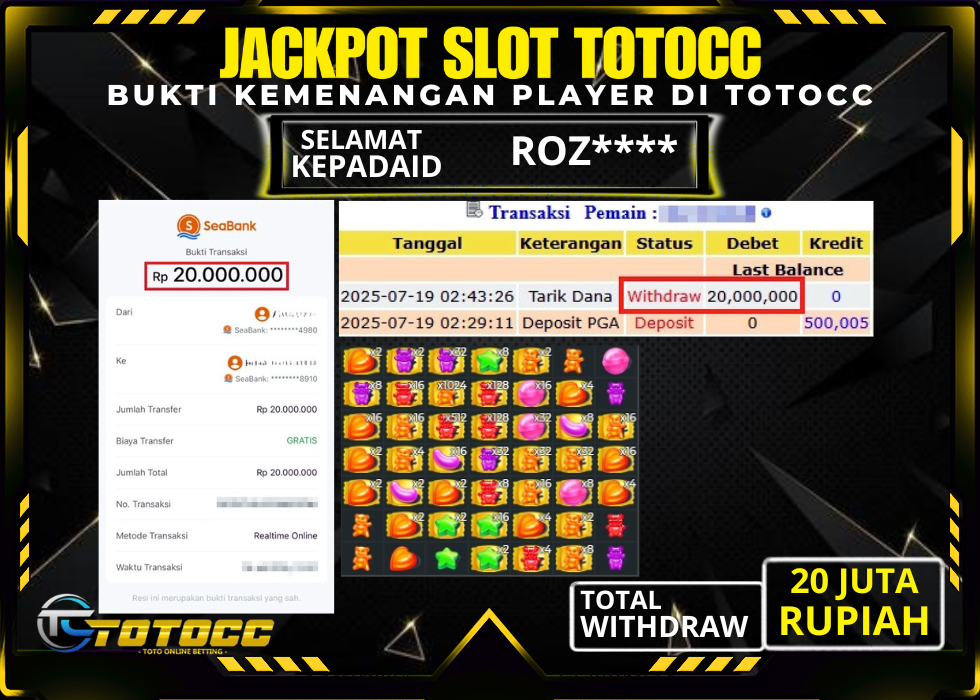TOTOCC JACKPOT SLOT GAME SLOT SUGAR RUSH Rp 20.000.000,- LUNAS