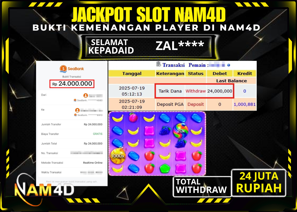 NAM4D JACKPOT SLOT GAME SWEET BONANZA 1000 Rp 24.00.000,- LUNAS