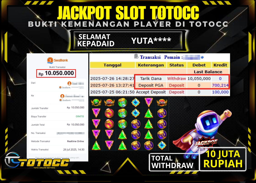 TOTOCC JACKPOT SLOT GAME GATE OF OLYMPUS Rp 10.050.000,- LUNAS